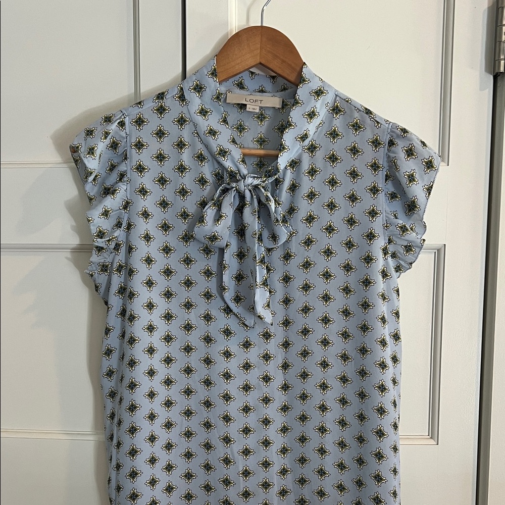LOFT Light Blue Blouse with Floral Pattern